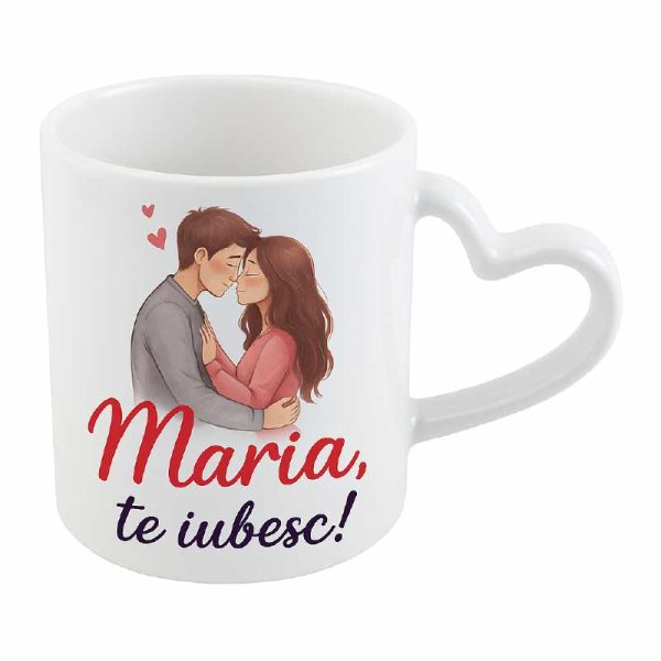 Cana alba cu toarta in forma de inima personalizata - imagine 2