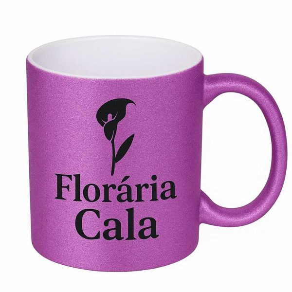 cana cu sclipici roz personalizata cu logo