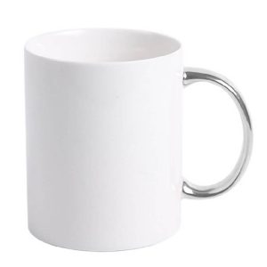 Cana alba cu toarta argintiu metalizat personalizata
