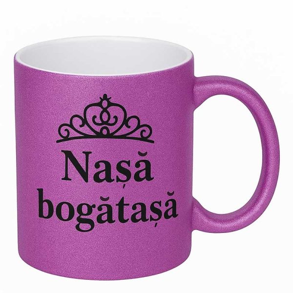 Cana roz cu sclipici personalizata - imagine 3