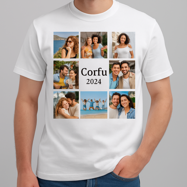 Tricou alb "Amintiri din Vacanta"  personalizat cu 8 fotografii si text - imagine 2