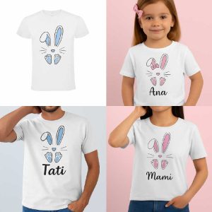 Set tricouri aniversare, cu iepuras, personalizate cu text