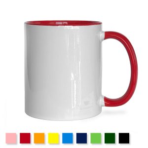 Cana alba personalizata, cu toarta si interior color