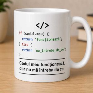 Cană „Codul meu functioneaza...” - personalizata cu numele tau