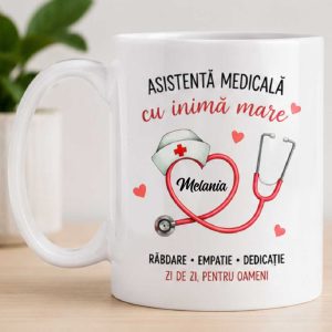 Cană Asistenta Medicala cu Inima Mare - personalizata cu nume