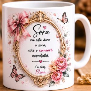 Cană -  Sora mea - comoara nepretuita -  personalizata cu nume