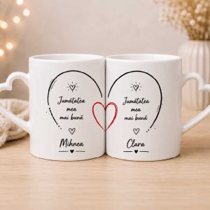 Set căni personalizate cu nume -  „Jumătatea mea mai bună”
