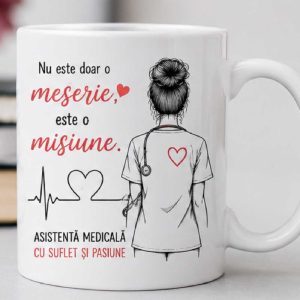 Cană  pentru asistente medicale „Ingrijesc si vindec cu suflet"