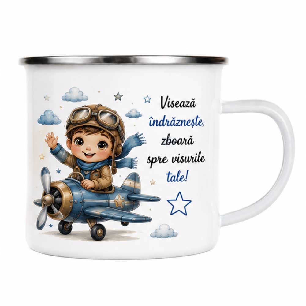 Cană metal pentru baietei - Viseaza si indrazneste! - personalizata cu nume