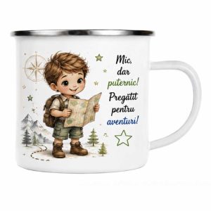 Cană metal pentru baietei - Mic,  dar puternic -  personalizata cu nume