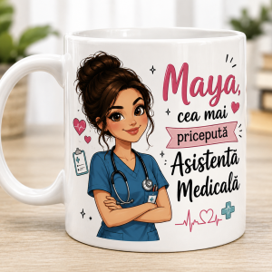 Cană „Cea mai priceputa Asistenta Medicala" - personalizata cu nume