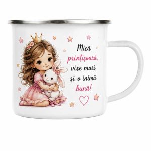 Cană metal pentru fetite - Mica printisoara -  personalizata cu nume