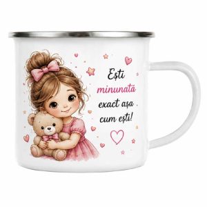 Cană metal pentru fetite - Esti minunata!  -  personalizata cu nume