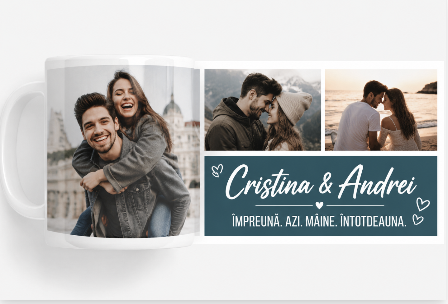 Cana personalizata cu 3 poze si mesaj