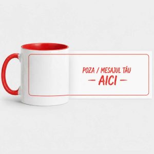 Cana alba, cu interior si toarta color, personalizata cum vrei tu  - cu poza(e) si/sau mesaj