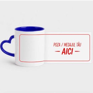 Cana alba, cu toarta inima si interior color, personalizata cum vrei tu  - cu poza(e) si/sau mesaj