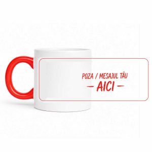 Ceasca alba, cu toarta color, model gogoasa, personalizata cum vrei tu  - cu poza(e) si/sau mesaj