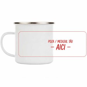 Cana metalic alba personalizata cum vrei tu  - cu poza(e) si/sau mesaj