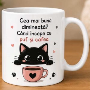 Cana pentru iubitorii de pisici  "Cea mai buna dimineata..." personalizata cu nume